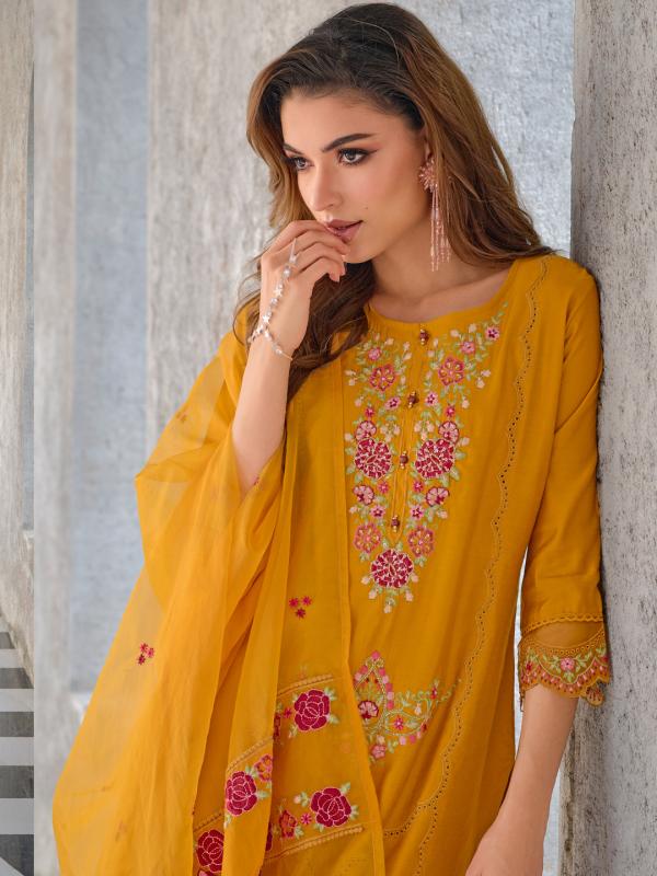 vv 9479 yellow Festive Wear Kurti Pant With Dupatta Collection